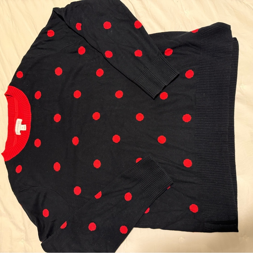 Charter Club Navy Crewneck Sweater with Red Polka Dots